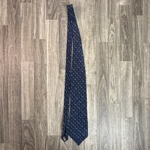 Graham & Lockwood Silk Tie London England Navy Gold Geometric Print